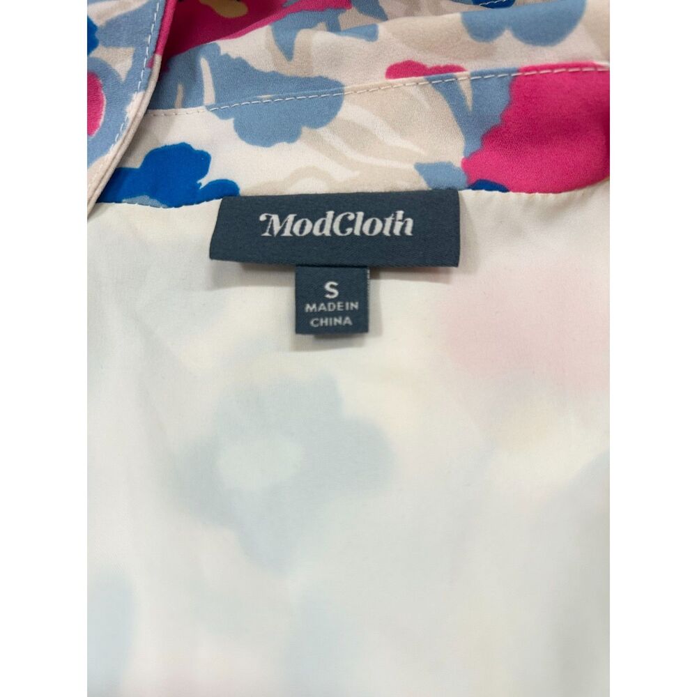 ModCloth "Exciting Find" Blue & Pink Floral Pattern Belted Shirt Dress - Size S - Picture 5 of 9